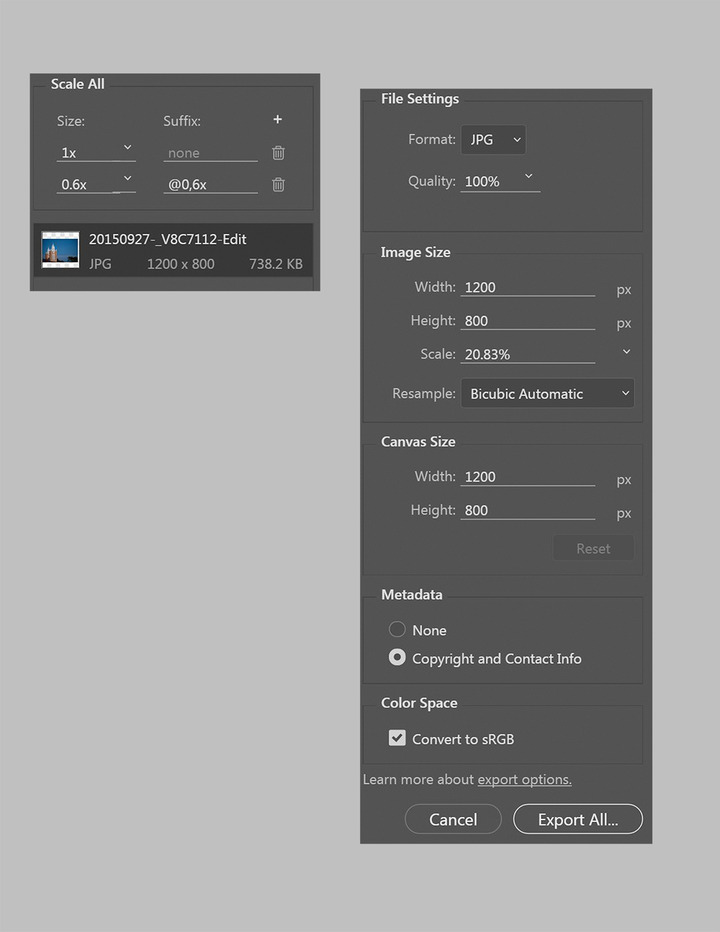 Photoshop CC's latest Export Dialog 