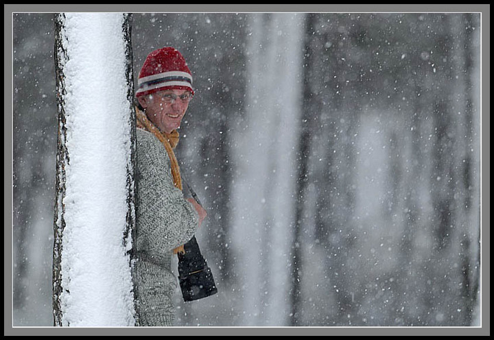 Avi Hirschfield in snow + Red Robin in snow