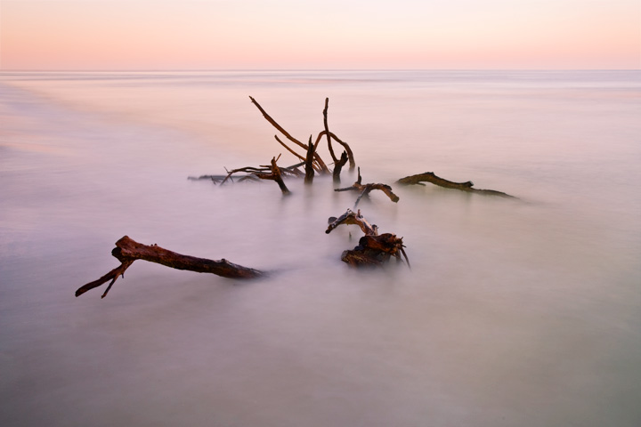Driftwood in light surf