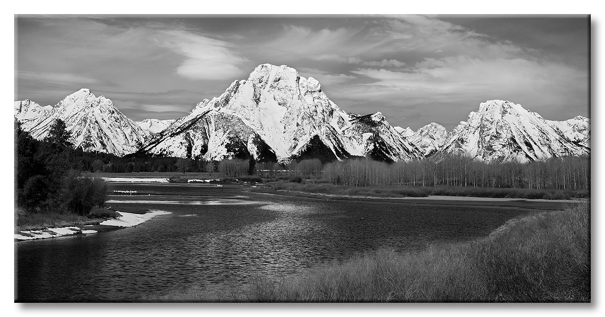 Oxbow Bend & Tetons BW