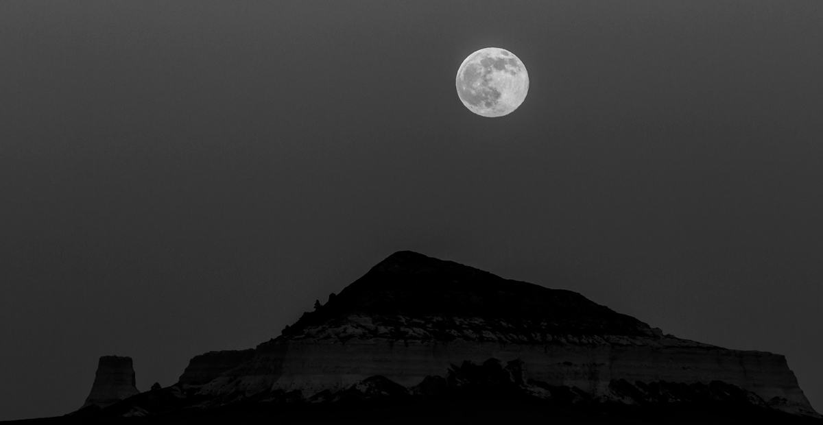 Butte & Moon B&W