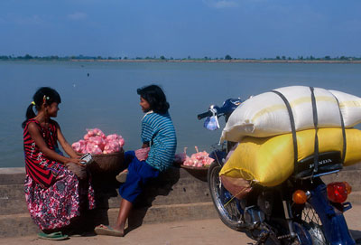 Kids on Mekong ferry, Cambodia